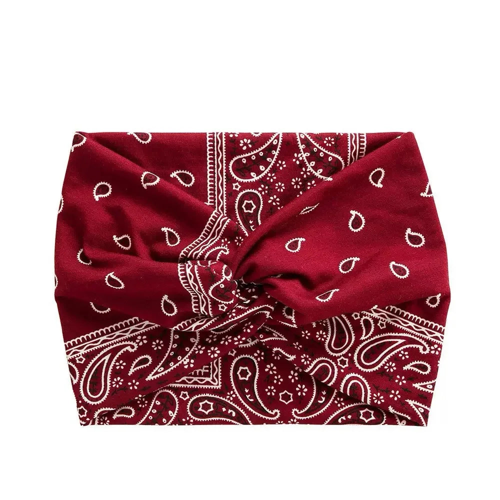 Bandeau large à imprimé bohème - Absorbant l’eau, sangles croisées, adapté au yoga, à la course à pied et à l’utilisation quotidienne