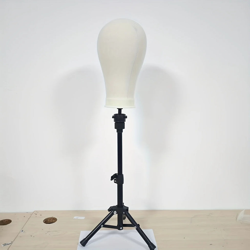 22 Inch Canvas Wig Head Stand, Wig Stand Tripod with Head, Mannequin Head for Wigs, Manikin Canvas Block Head Set Making Display