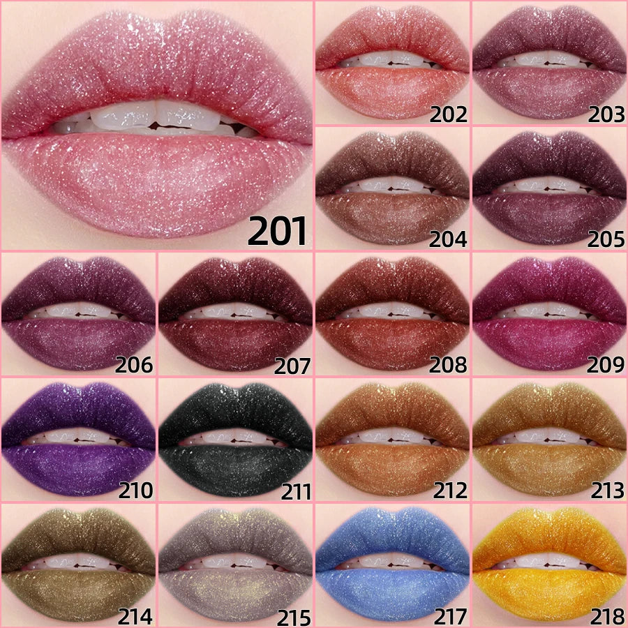 18 couleurs paillettes 1pcs Lip Glaze Gloss à lèvres longue durée Rouge à lèvres liquide imperméable Maquillage Huile à lèvres Teinte à lèvres Baume à lèvres hydratant