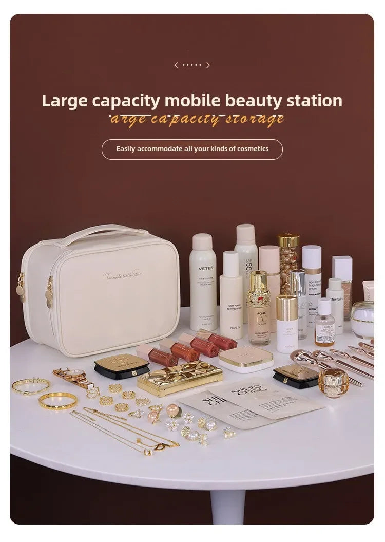 Sac cosmétique de luxe double couche sac de rangement de bijoux de cloison portable grande capacité organisateur de cosmétiques essentiels de voyage