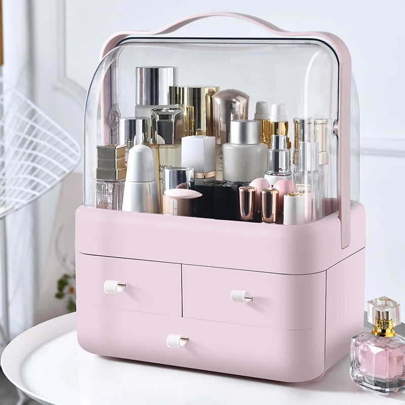 1pc Boîte de réception de cosmétiques Organisateur de maquillage de bureau anti-poussière avec tiroir pour produits de soins de la peau Étagère de boîte de rangement pour le ménage