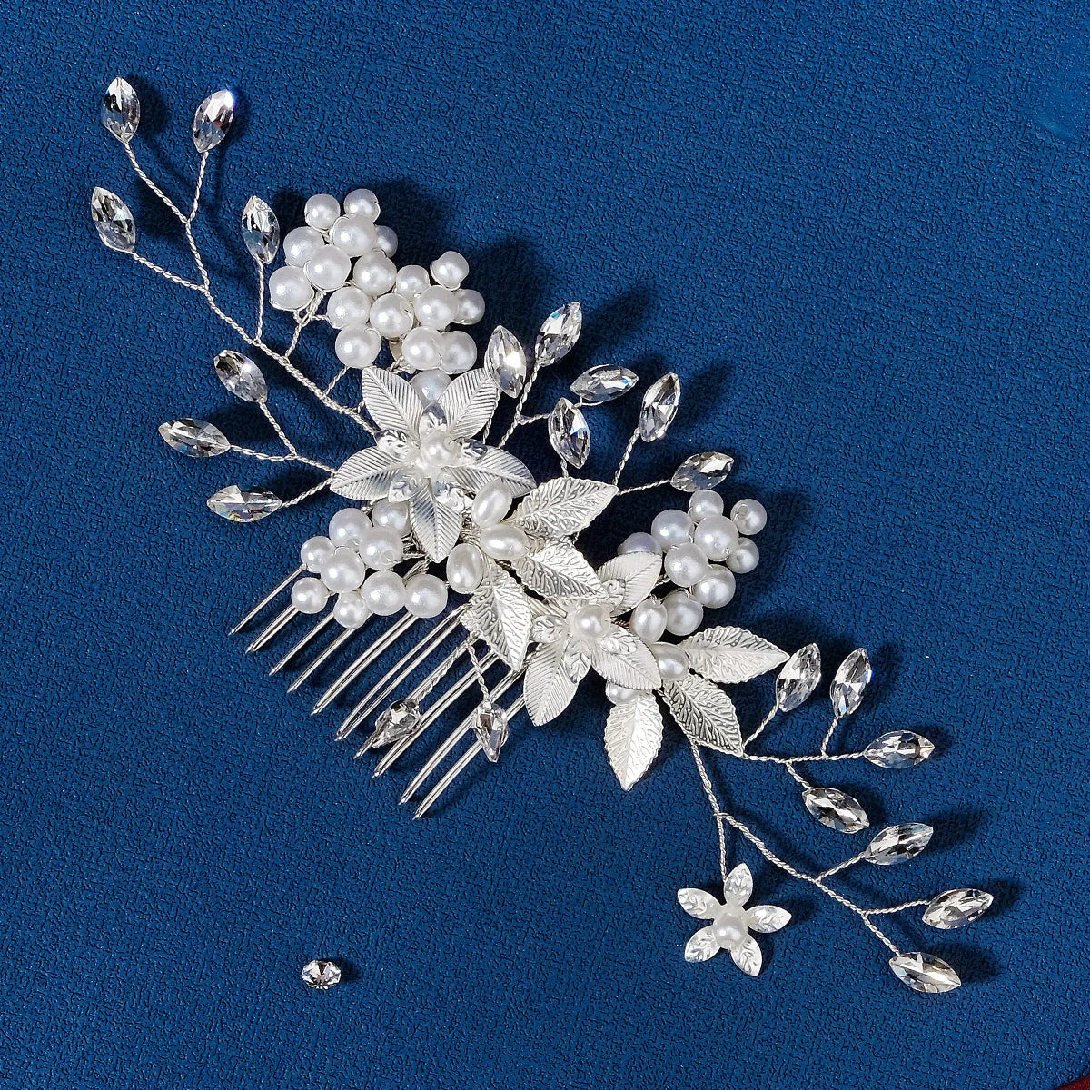 New Silver Alloy Hair Comb Handmade Pearls Rhinestones Fashion Metal Headpiece Elegant Hair Jewellery Accessory For Women
