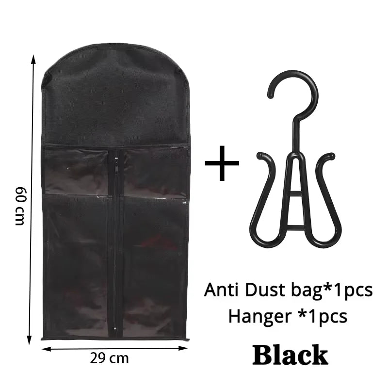 3pcs Premium Wig Storage Bags with Sturdy Metal Hangers - Black Transparent Design for Multiple Wigs & Hair Extensions