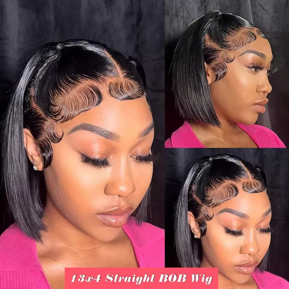 BOB Lace Front Wig Cheveux Humains Straight 180% Full Density 13x4 HD Transparent Lace Frontal Wigs bob hair lace front wig For Women