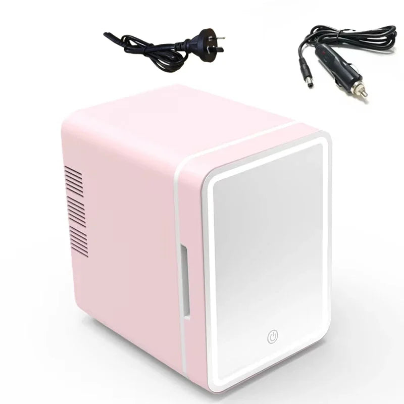 Skincare Fridge with Dimmable LED Light Mirror, 4L Makeup Mini Fridge for Bedroom, Car