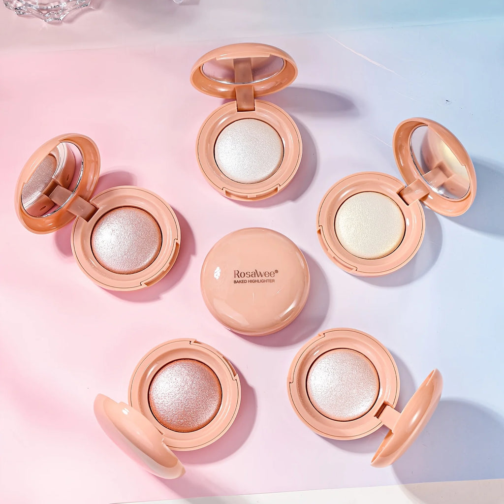 Face Highlighter Palette, High Glossy Face Illuminator Palette, Natural Glow Finish, Pearl Shimmer Smooth Baked Powder