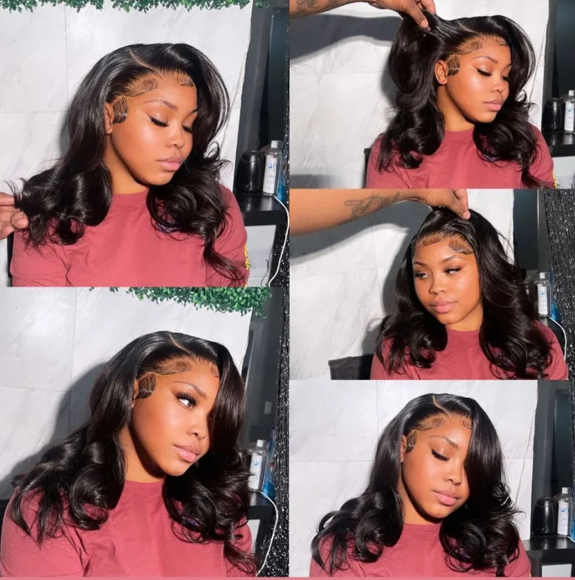 Perruque Bob frontale en dentelle ondulée pré-plumée13x4 Perruque avant en dentelle Short Bob Loose Wave 4x4 Lace Closure Wig 200%