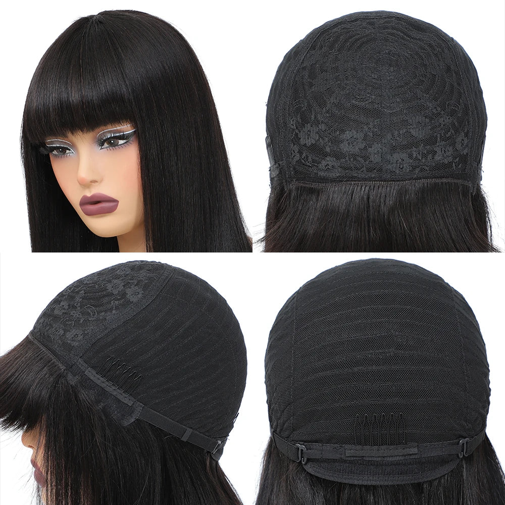 Perruque Bob courte avec frange Cheveux humains droits Bob avec frange Perruque Cheveux humains 180 % de densité Perruque Bob droite Bang pour femmes