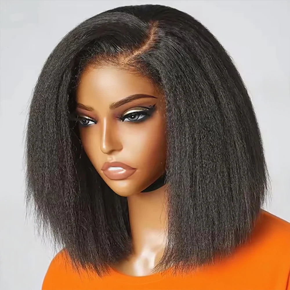 Kinky Straight Pre Cut Wear and Go Glueless Wig Short Bob 100% Human Perruque de cheveux pour femmes 13x4 Avant Perruque Yaki Bob en dentelle transparente