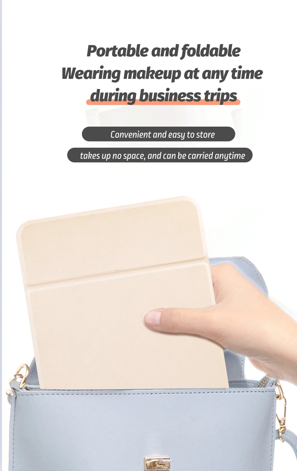 Makeup Mirror Foldable Portable 3-Color Dimmable Lighting Rechargeable Tabletop Folding Vanity Cosmetic Mirror with LED Lights