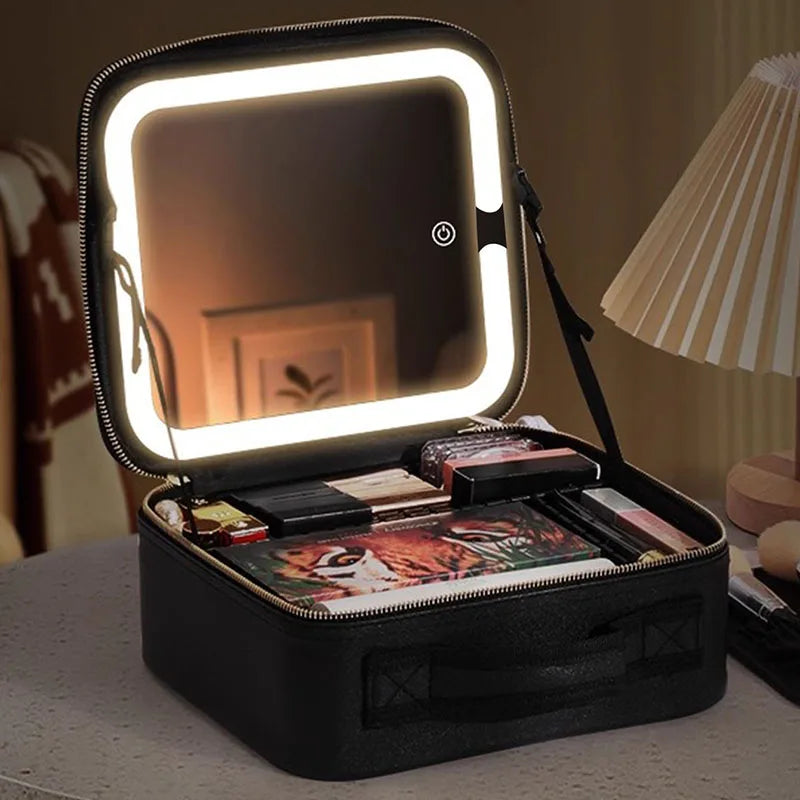 Smart 3 couleur LED train de voyage étui cosmétique lumière et miroir sac de maquillage esthéticien féminin soins de la peau étui de maquillage pour femmes
