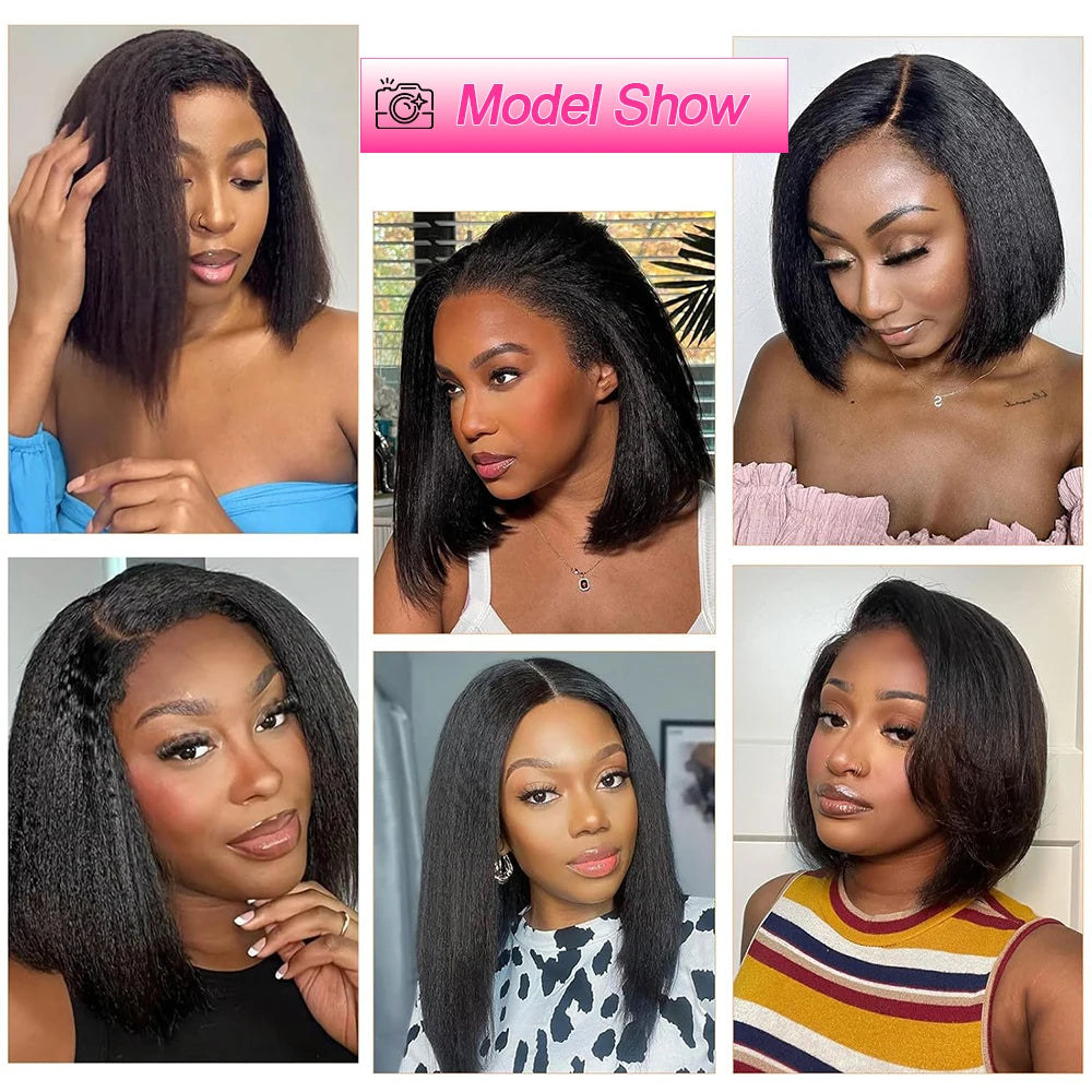 Kinky Straight Pre Cut Wear and Go Glueless Wig Short Bob 100% Human Perruque de cheveux pour femmes 13x4 Avant Perruque Yaki Bob en dentelle transparente