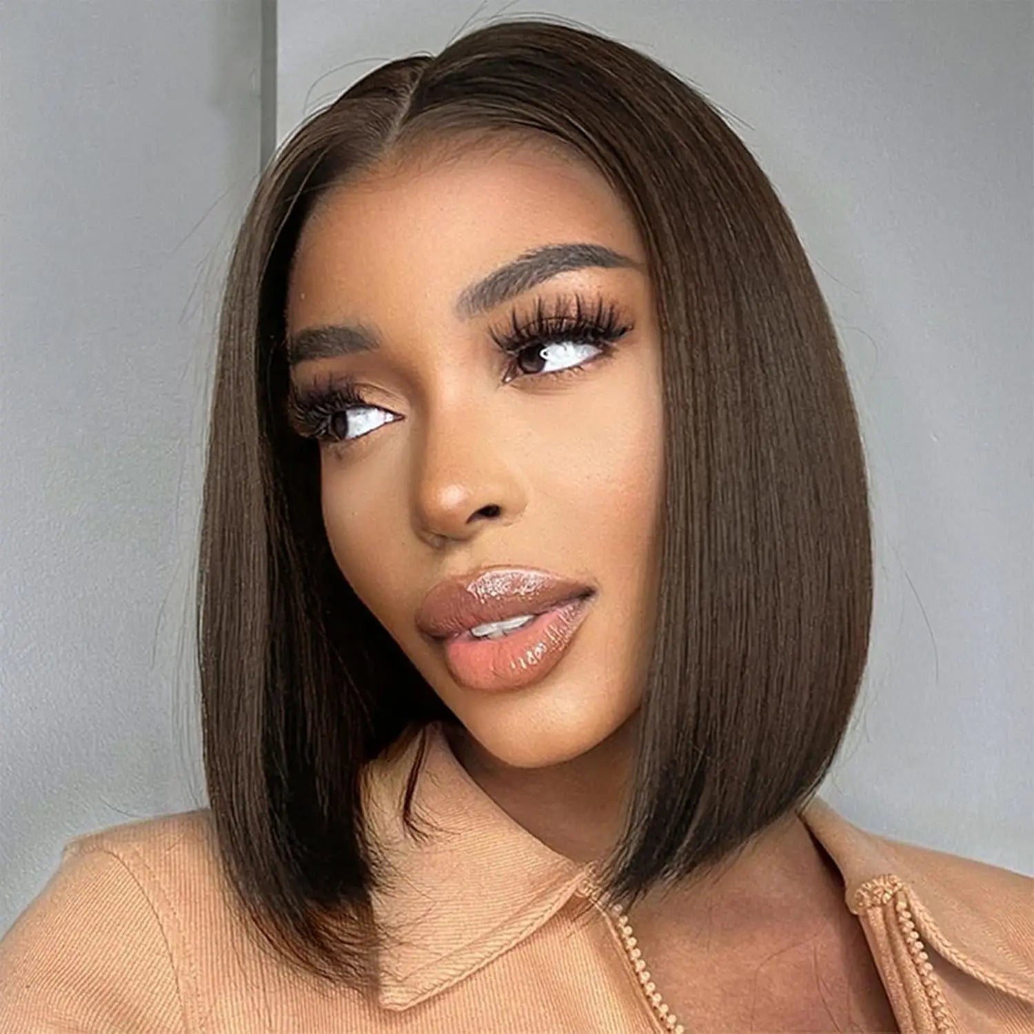 Short Bob Wigs Human Hair Straight Chocolate Brown Colored 13x4 HD Transparent Lace Front Wig For Women Brazilian Remy Hair 200%