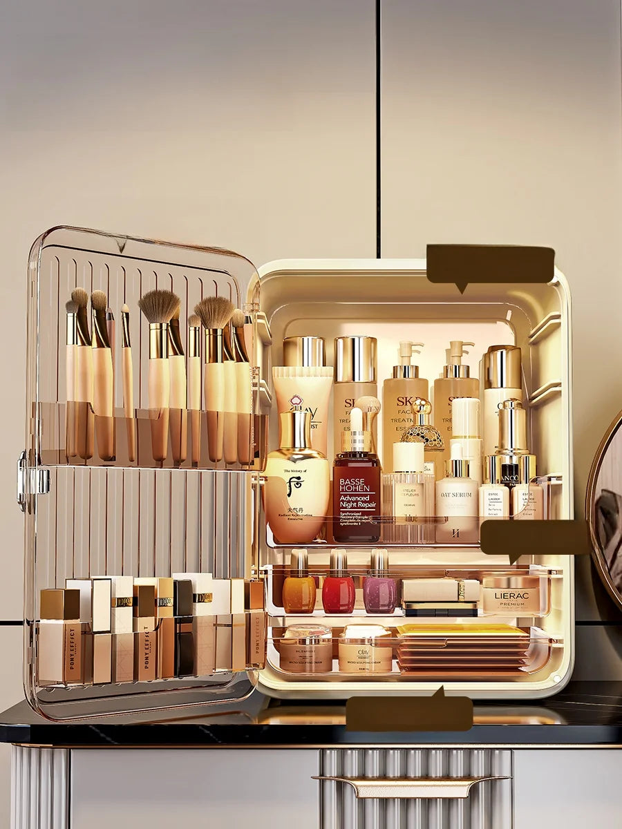 Grande boîte de rangement cosmétique acrylique multicouche Capaci Organisateur de bureau anti-poussière pour les produits de soins de la peau