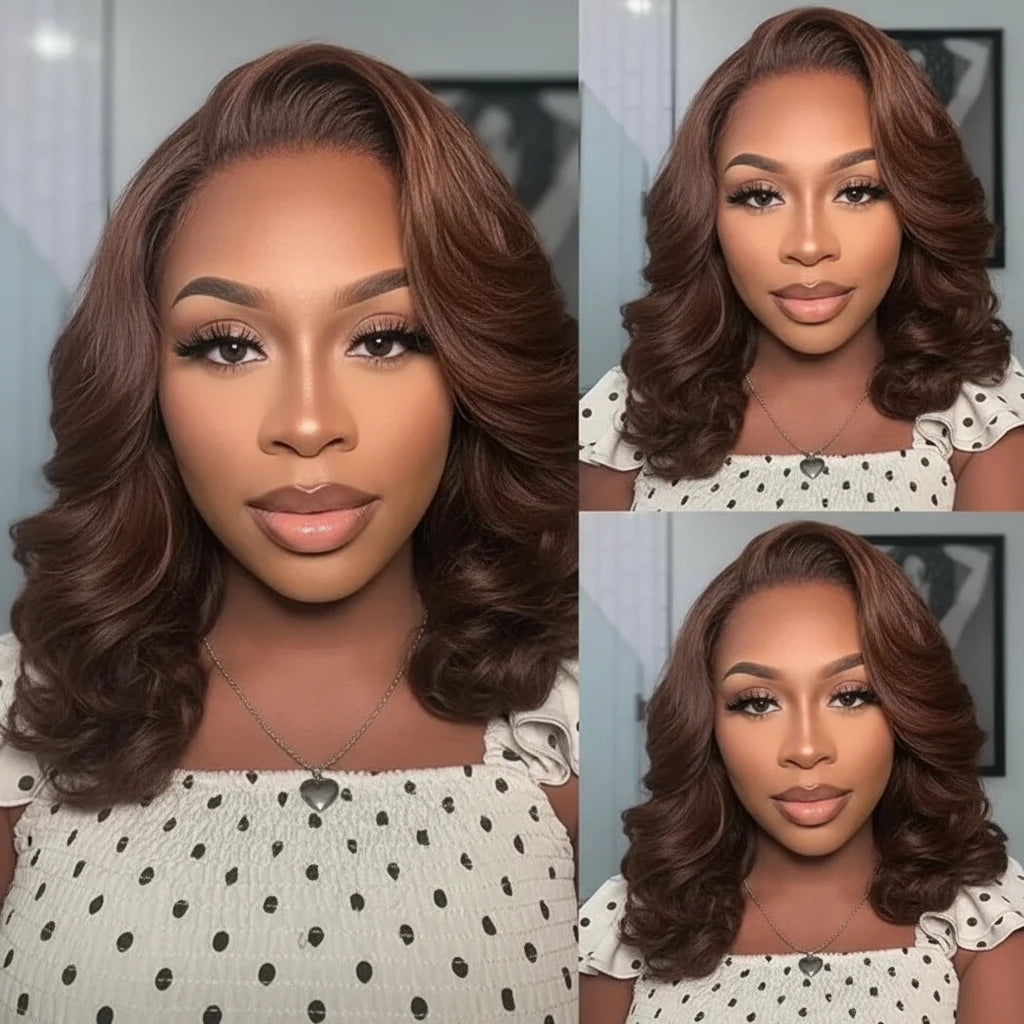 Perruque Bob frontale en dentelle ondulée pré-plumée13x4 Perruque avant en dentelle Short Bob Loose Wave 4x4 Lace Closure Wig 200%