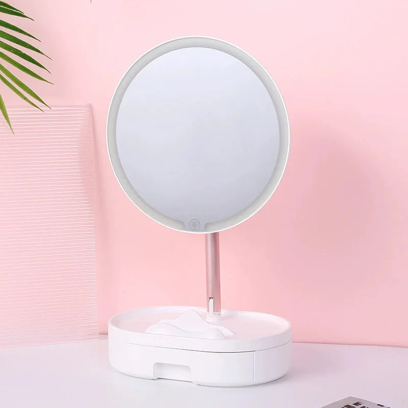 Makeup LED Touch Screen Makeup Mirror Foldable Illuminated 3 Colors Lighting Modes USB Rechargeable Cosmetic Mirror Tools Mirror