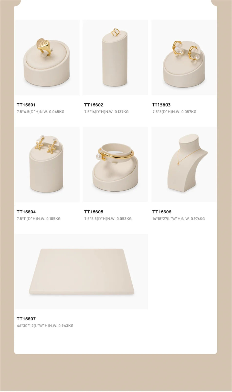 Ciyye Beige Jewelry Counter Display Set Props Shop Cabinet Display for Necklace Earring Ring Jewelry Stand Storage Organizer Set