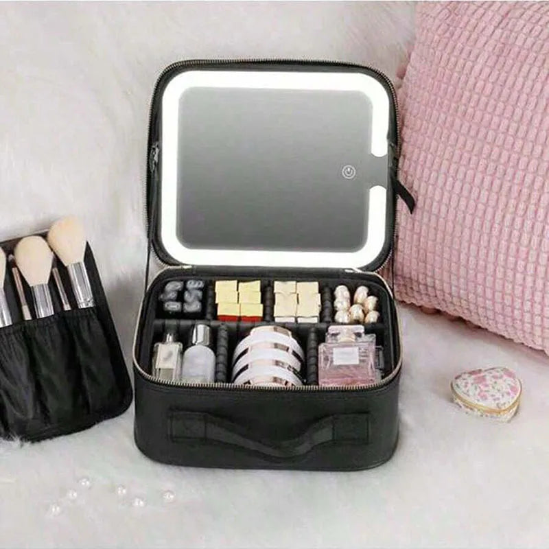 Smart 3 couleur LED train de voyage étui cosmétique lumière et miroir sac de maquillage esthéticien féminin soins de la peau étui de maquillage pour femmes