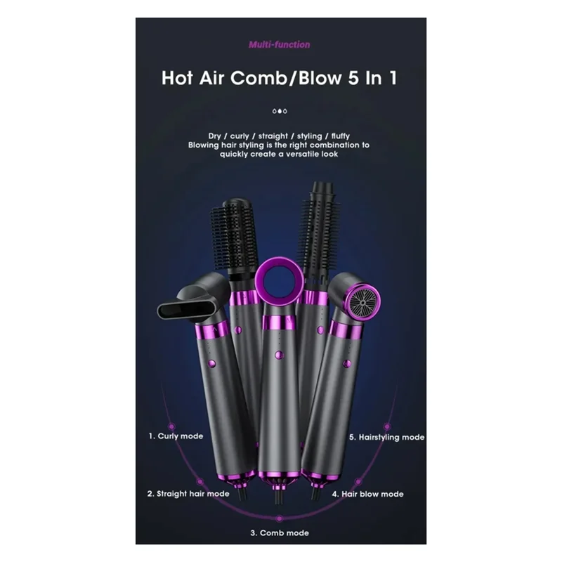 ABBZ-Sèche-cheveux multifonction 5 en 1 Peigne à air chaud Tige de curling automatique Peigne à cheveux droit Outil de coiffage Prise américaine à séchage rapide