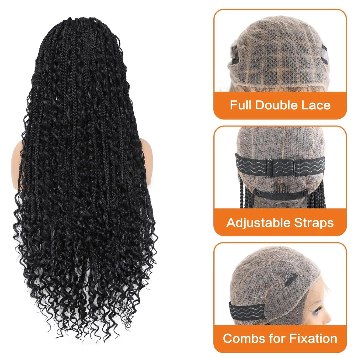 Perruques tressées bohèmes longues synthétiques Perruques tressées Boho Box pour femmes noires Tresses torsadées