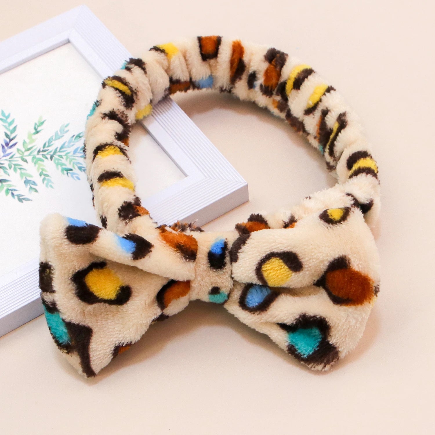 Leopard Spa Headband Coral Fleece Makeup Headband Soft Face Wash Headbands Facial Head Wraps Cute Bow Head Bands for Women Girls