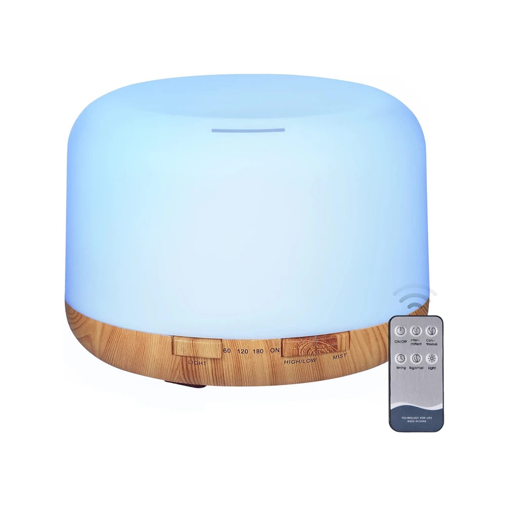 500ML USB Wood Grain Aroma Diffuser, Essential Oil Diffuser, Air Humidifier with Remote Control, Colorful Night Lights For Home