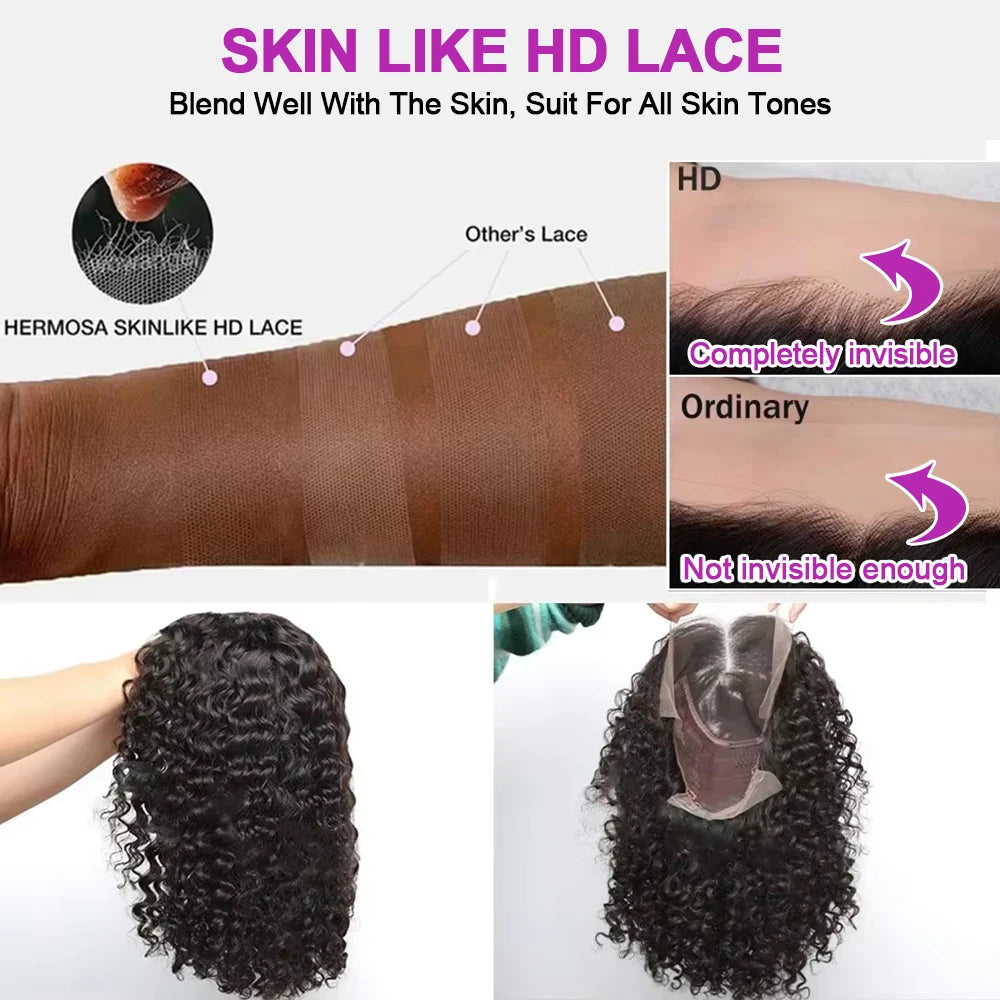 Brazilian Deep Water Wave Curly Bob 100% Human Hair Wigs Natural Black Deep Wave HD Lace Front 13x4 13x6 Transparent Lace Wigs