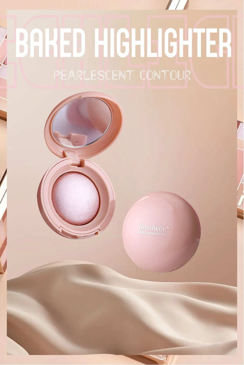 Long-lasting waterproof fine shimmer highlighter, natural glossy effect, brighten the contour and modify the face