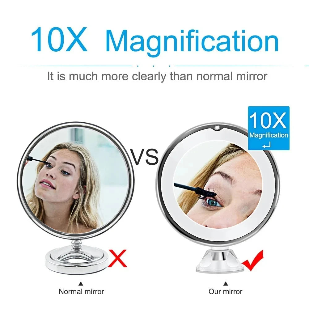 10x Magnifying Vanity Mirror with Lights Touch Screen LED Lighting Dressing Makeup Lamp Bottom Sucker Flexible  Portable Design
