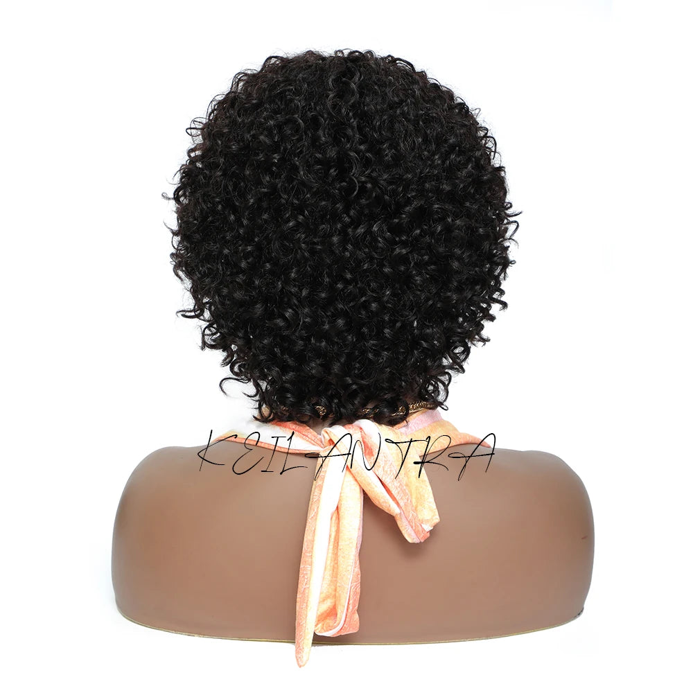 Perruques de cheveux humains Pixie Cut pour femmes noires Afro Rose Curly Funmi Glueless Perruques avec frange Court Boulissant Curly Bob Perruque avec frange