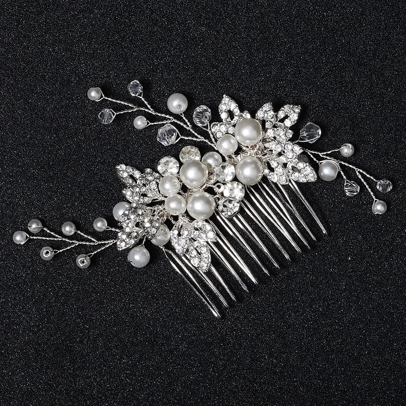 New Silver Alloy Hair Comb Handmade Pearls Rhinestones Fashion Metal Headpiece Elegant Hair Jewellery Accessory For Women