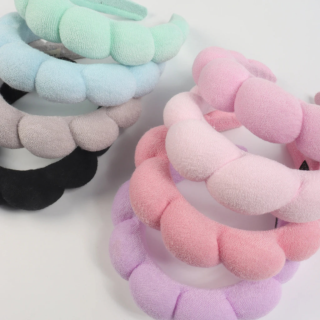 3Pcs Fashion Microfiber Washing Wristbands Scrunchies Puffy Headband Spa Bubble Headband for Washing Face Makeup Shower Skincare