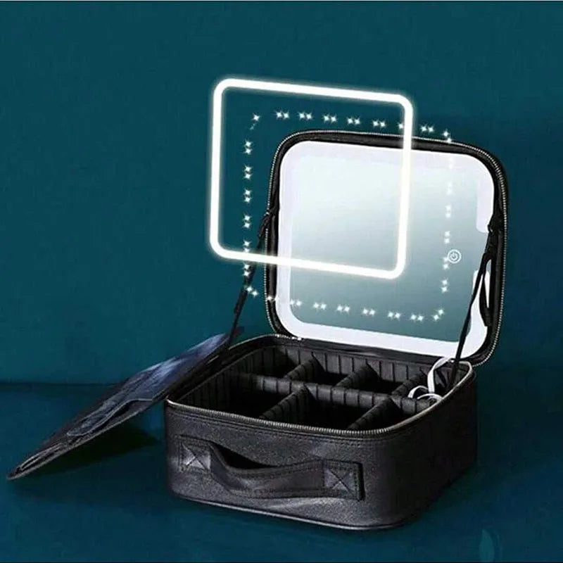 Smart 3 couleur LED train de voyage étui cosmétique lumière et miroir sac de maquillage esthéticien féminin soins de la peau étui de maquillage pour femmes