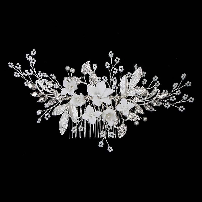 New Silver Alloy Hair Comb Handmade Pearls Rhinestones Fashion Metal Headpiece Elegant Hair Jewellery Accessory For Women