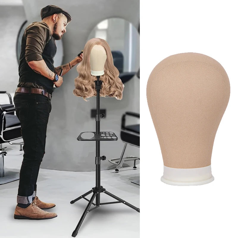 1 Piece Canvas Head For Wigs Salon Styling Head With Mount Hole For Wig Making Weave Hair Braiding Stand Hat Display Stand