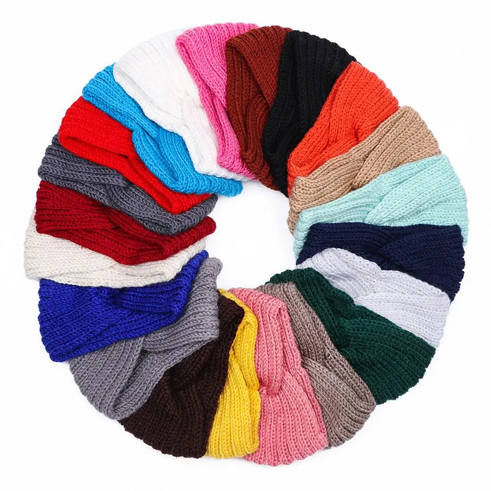 Women Weaving Cross Headband Knitting Warm Headwear Leopard Bowknot Turban Wide Fashion Winter Cycling Crochet Turban Colorful
