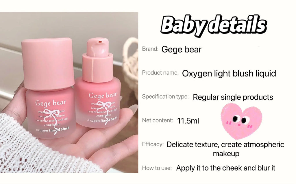 Gege Bear Light Blush Liquid Moisturizing Mirror Vitality Moisturizing Whitening Brightening Natural Rouge