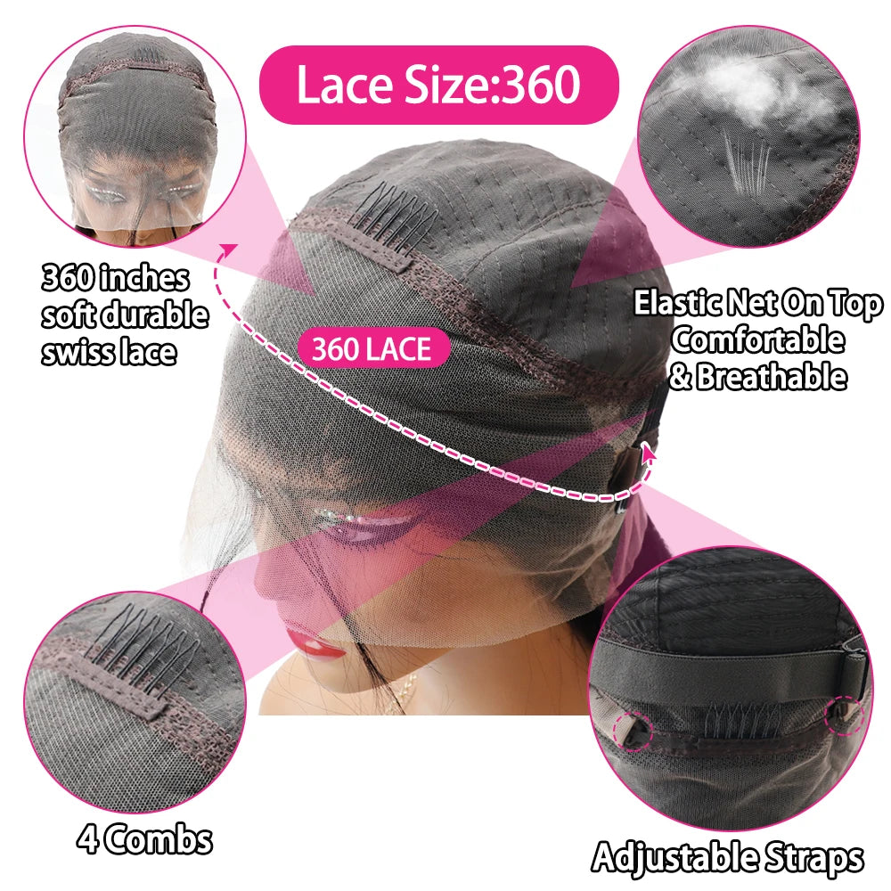 Full Frontal 360 HD Dentelle Transparente 40 46 Pouces De Long Droite 5x5 Fermeture Cheveux Humains Pré-plumés Perruques