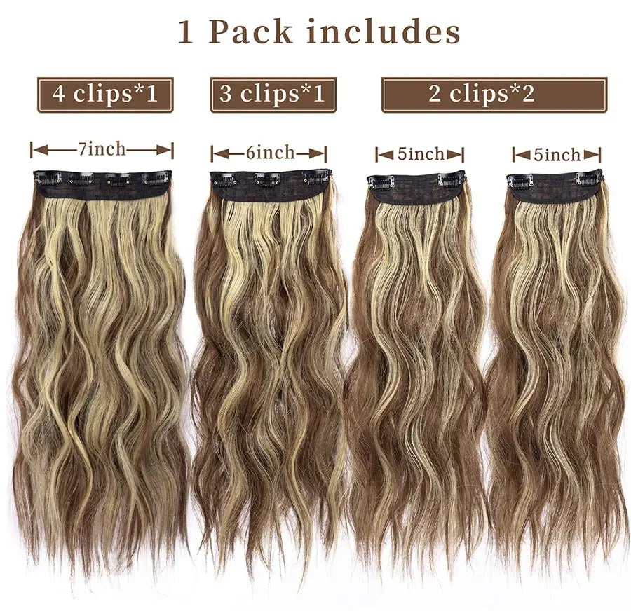 4Pcs/Set 20 Pouces Pince À Cheveux Synthétique Dans De Longues Cheveux Épaisses Ondulées Pour Femmes Extensions De Cheveux