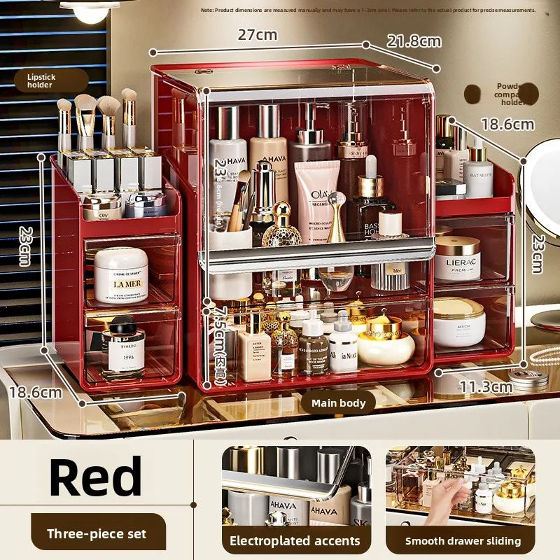 Grande boîte de rangement cosmétique acrylique multicouche Capaci Organisateur de bureau anti-poussière pour les produits de soins de la peau