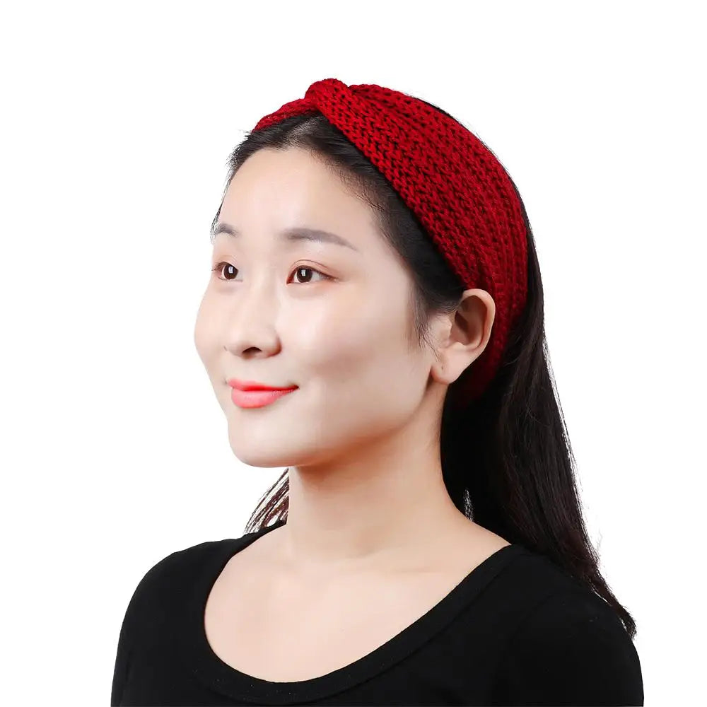 Women Weaving Cross Headband Knitting Warm Headwear Leopard Bowknot Turban Wide Fashion Winter Cycling Crochet Turban Colorful