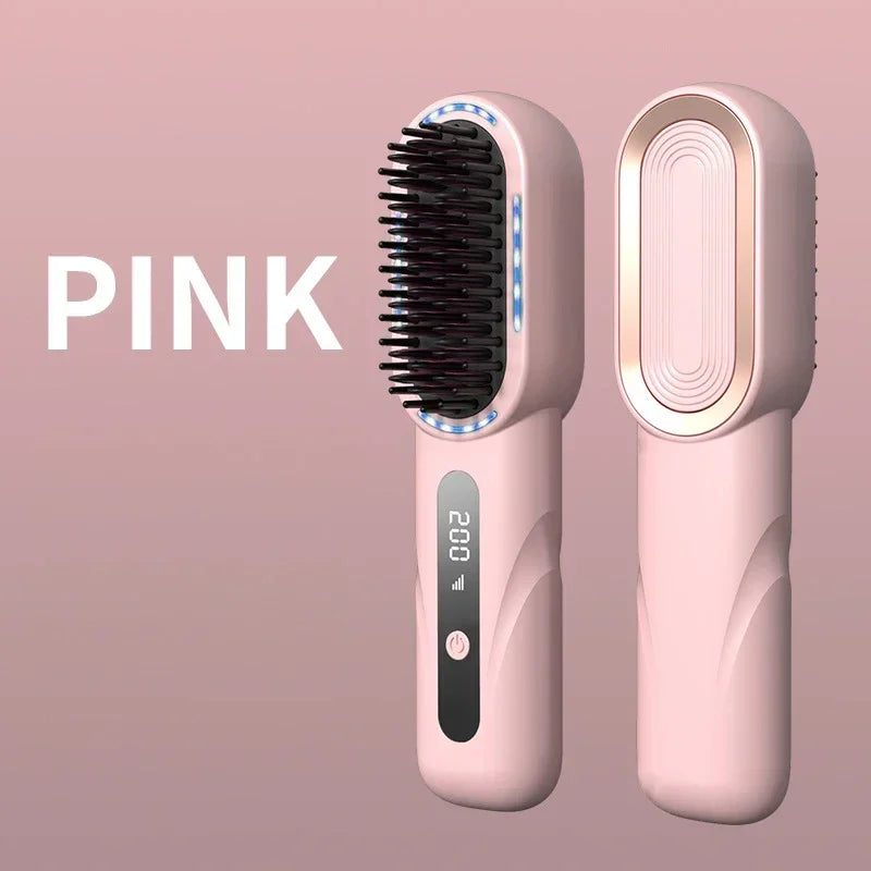 Peigne à cheveux à boucle droite sans fil chauffante Lisseur à cheveux à ions négatifs Brosses de soins capillaires électriques anti-échaudage rechargeables