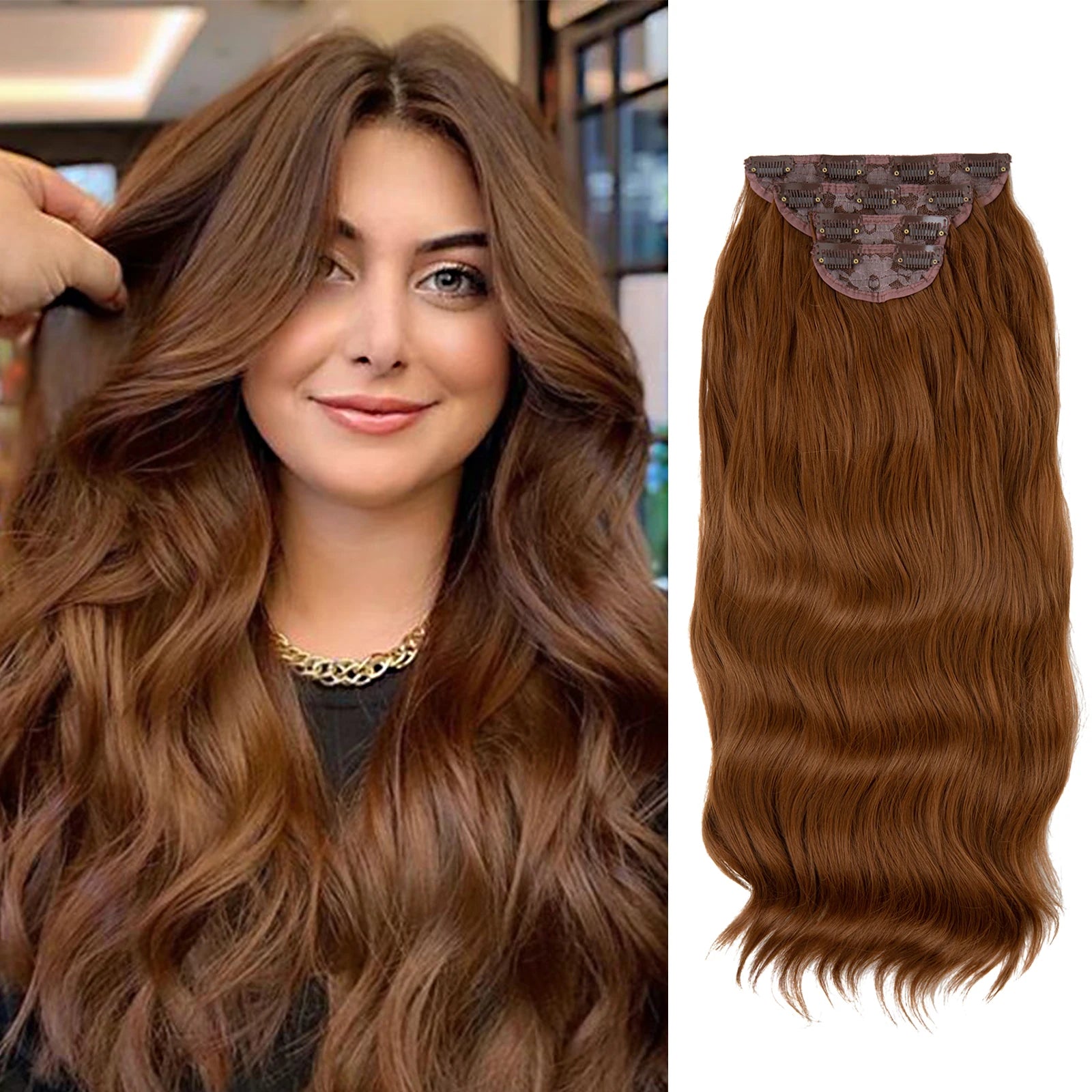 4pcs/set Synthétique Long Wave Clip In Hair Extensions 22 » Thick Hairpiece For Women Brown Blonde Black Natural Fake Hair