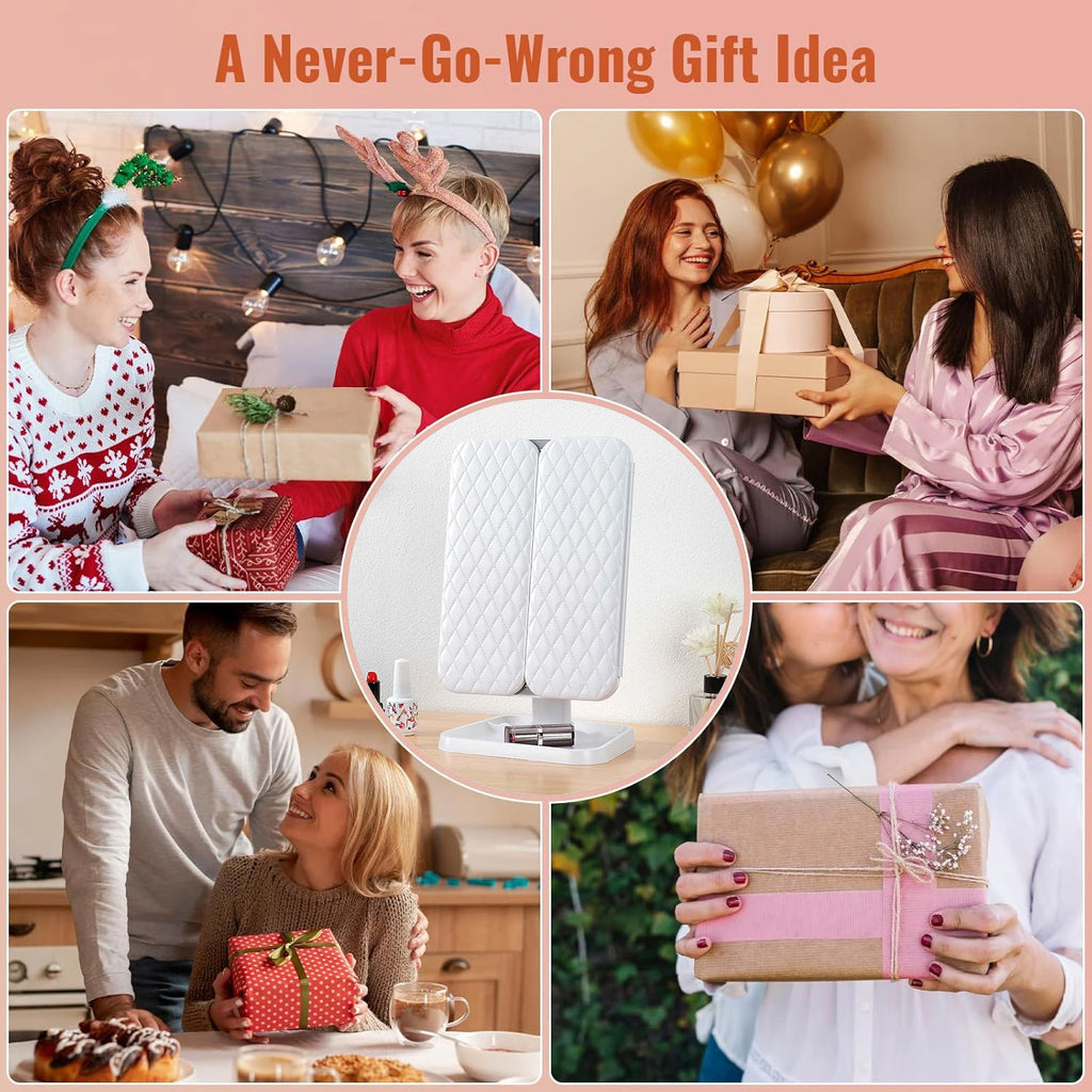 Lighted Makeup Mirror with 2X/3X/10X Magnification Rechargeable Trifold Vanity Mirror with 3 Color Lights Ideal Gifts for Women