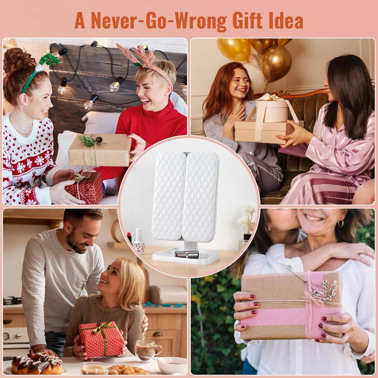 Lighted Makeup Mirror with 2X/3X/10X Magnification Rechargeable Trifold Vanity Mirror with 3 Color Lights Ideal Gifts for Women