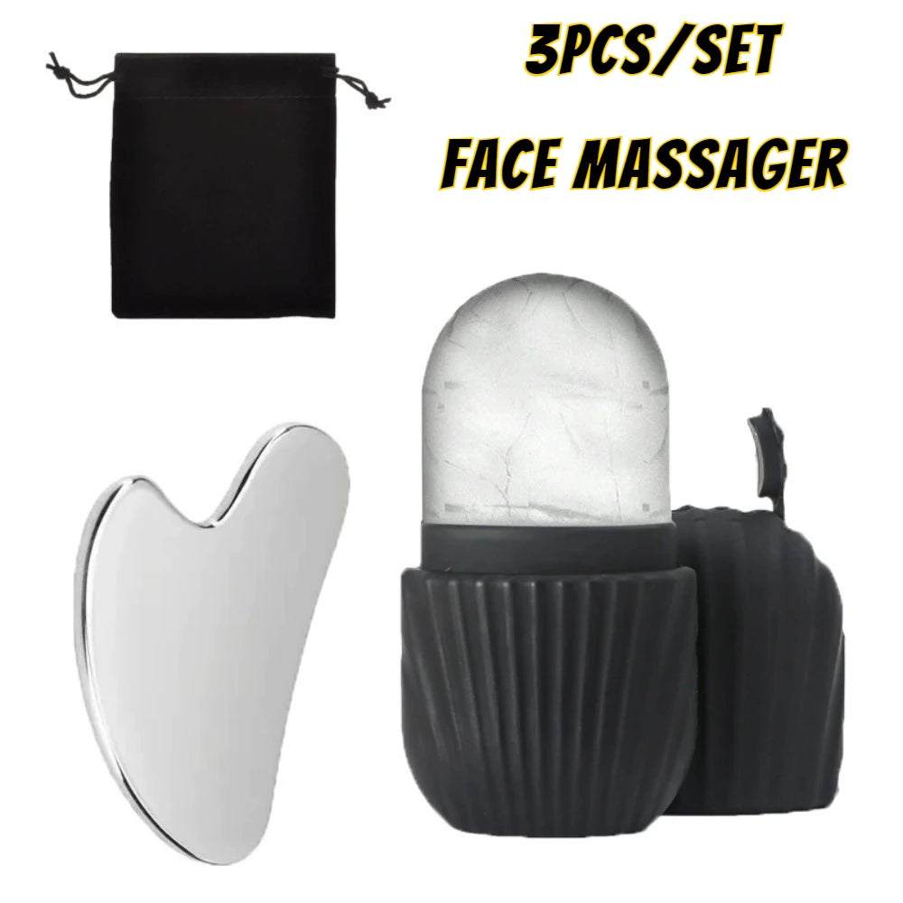 1/3PCS Ice Face Roller Stainless Steel Gua Sha Board Set Facial Massager Face Massage Roller Face Lifting Beauty Skin Care Tools