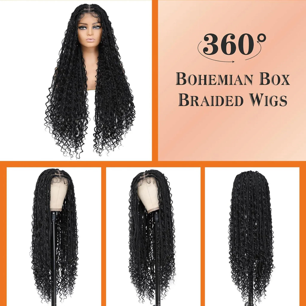 Perruques tressées bohèmes longues synthétiques Perruques tressées Boho Box pour femmes noires Tresses torsadées