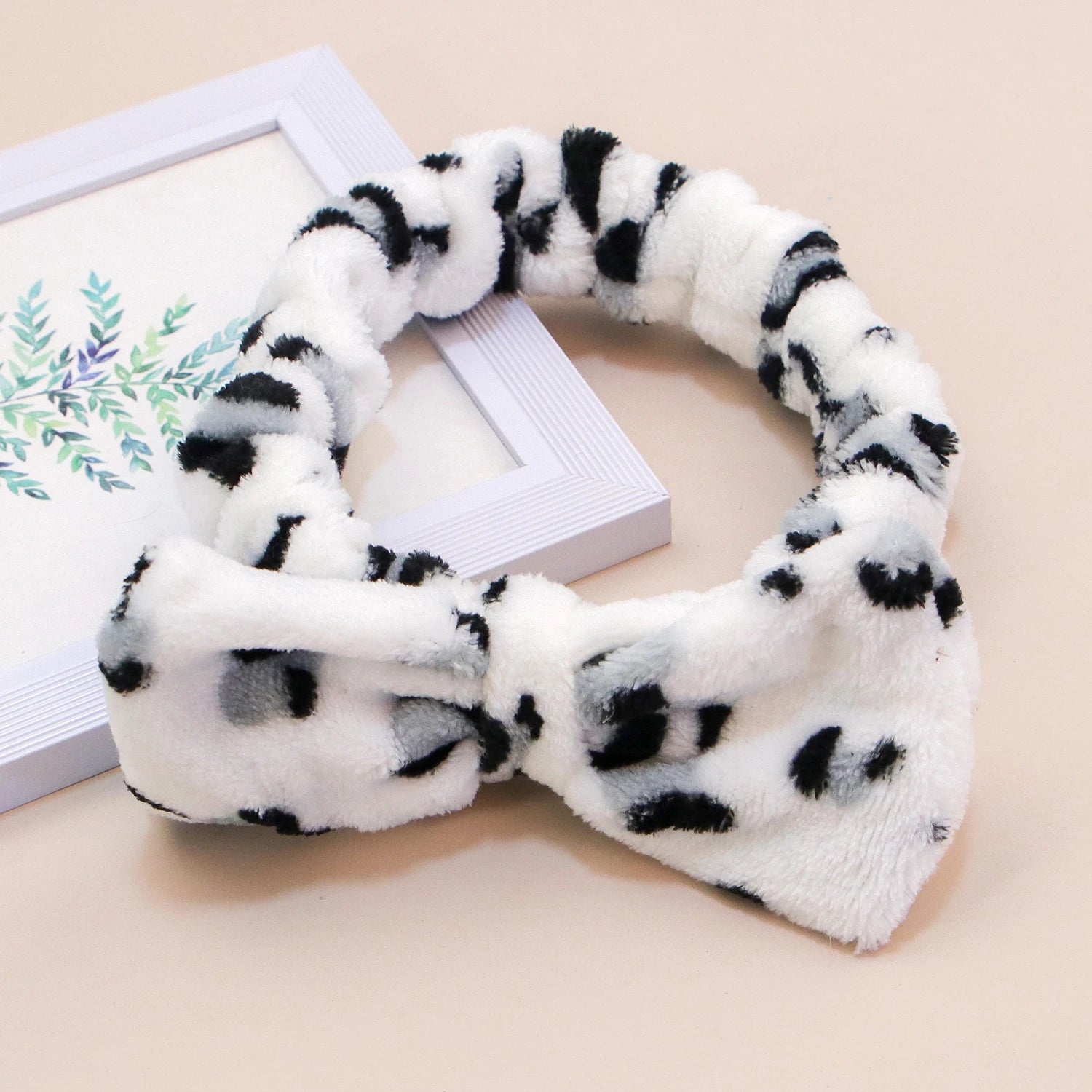 Leopard Spa Headband Coral Fleece Makeup Headband Soft Face Wash Headbands Facial Head Wraps Cute Bow Head Bands for Women Girls