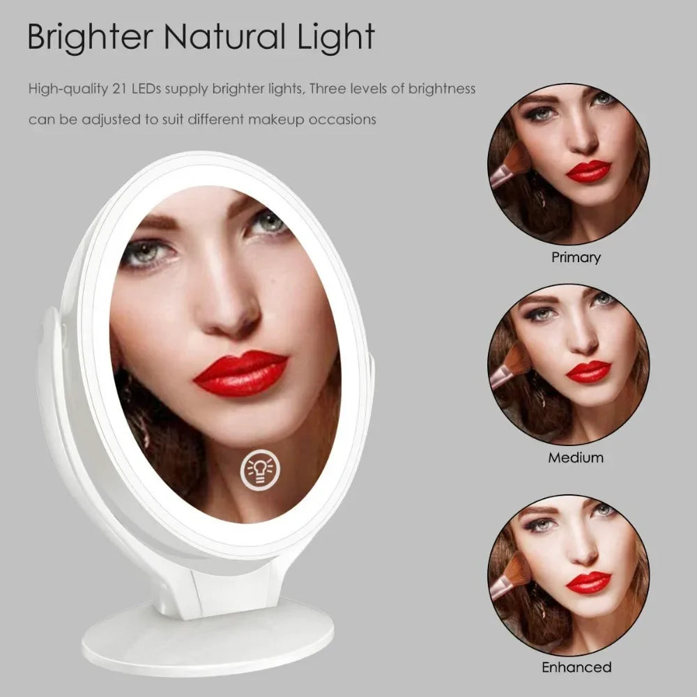 LED  Cosmetic Mirror With Lights Double-Sided Makeup Mirror 7X Magnifying Rechargeable 360° Rotating Freestanding Portable