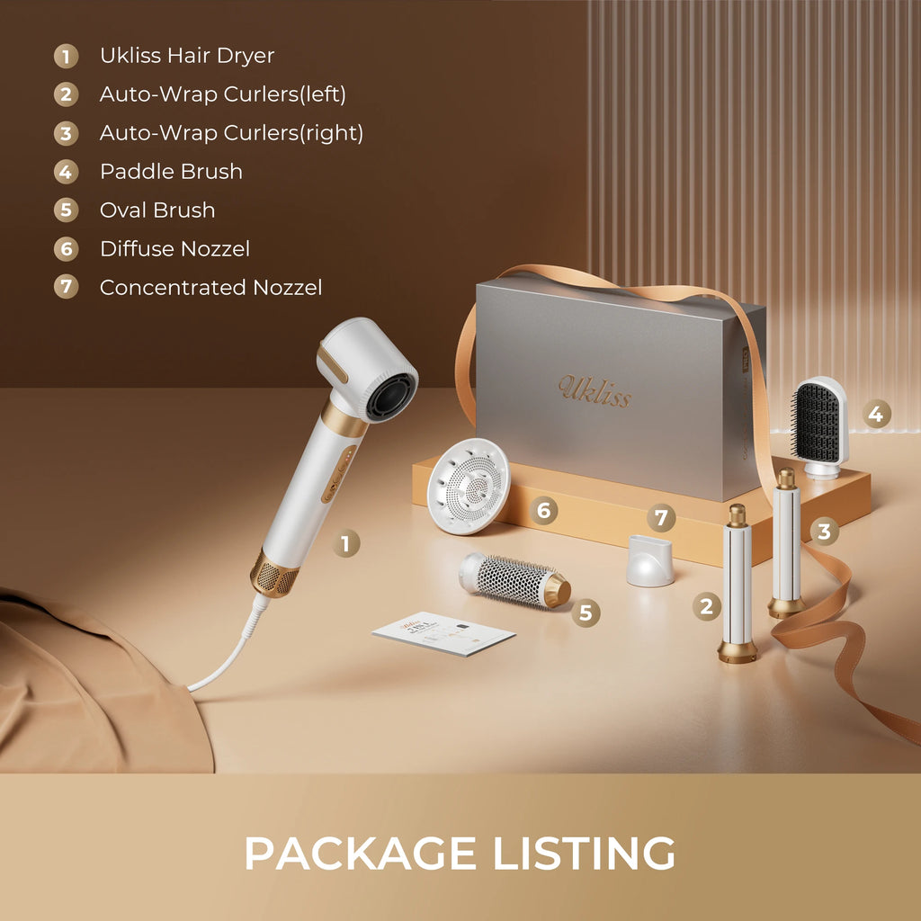 Brosse de sèche-cheveux 7 en 1 sans brosse Sèche-cheveux à grande vitesse avec diffuseur Sèche-cheveux ionique Peigne de coiffage à air chaud Bigoudis automatique